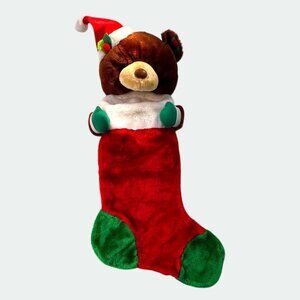 Vintage Christmas Teddy Bear Stocking Plush 24" Red Green Holiday Décor By Weste